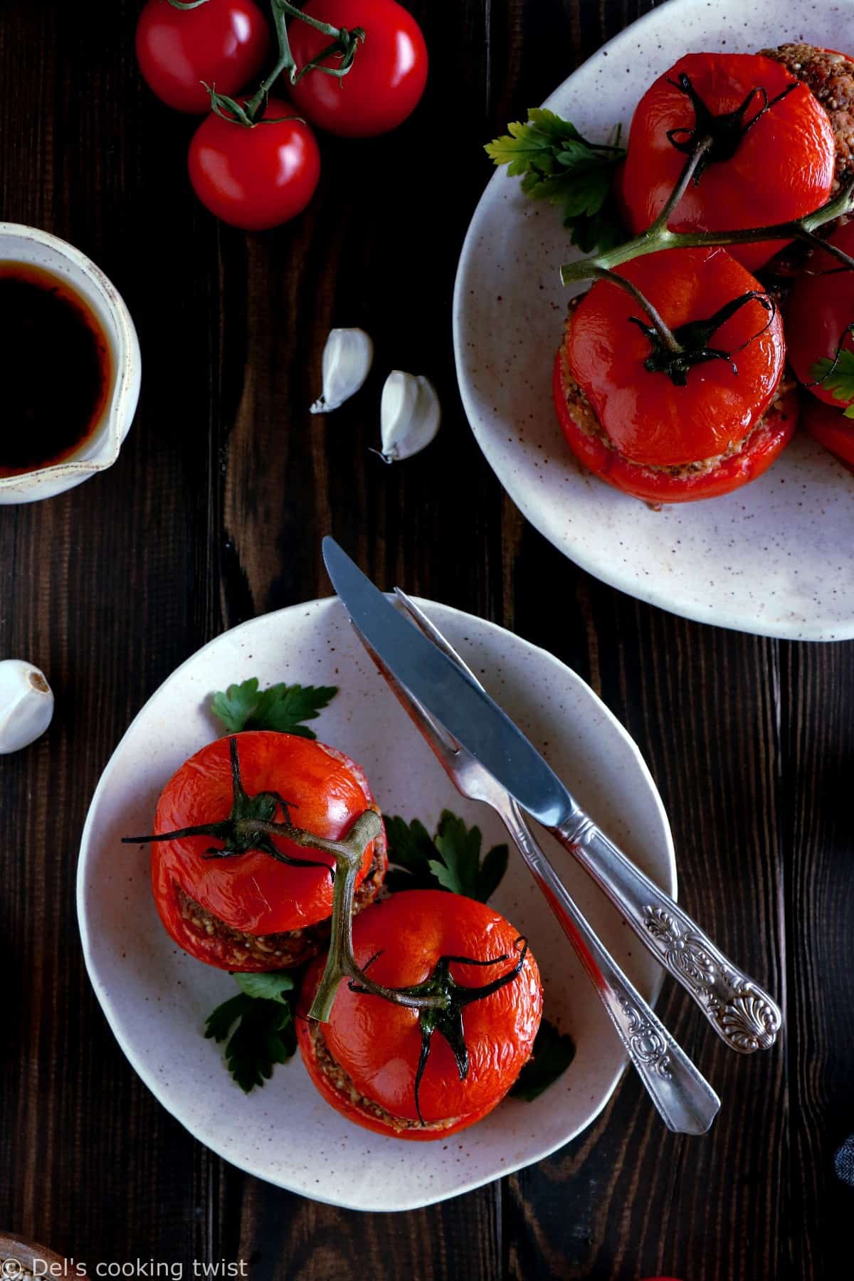 Healthy Vegan Chickpea Stuffed Tomatoes. Healthy vegan chickpea stuffed tomatoes make a delicious hearty summer dish, bursting with juicy tomatoes and packed with nutritious ingredients. A beautiful twist to the traditional French dish "tomates farcies".