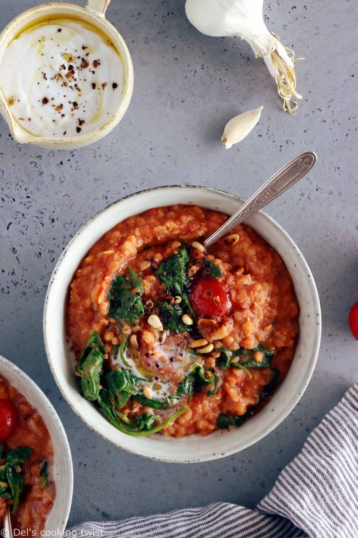 Easy tomato red lentil stew with spinach is my go-to dal recipe for cozy evenings. It's warm, full of hearty flavors and naturally healthy, vegan and gluten-free. I'm confident it will become your new favorite too.