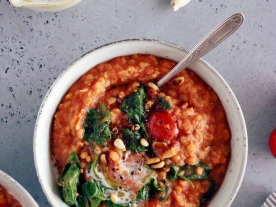 Easy tomato red lentil stew with spinach is my go-to dal recipe for cozy evenings. It's warm, full of hearty flavors and naturally healthy, vegan and gluten-free. I'm confident it will become your new favorite too.