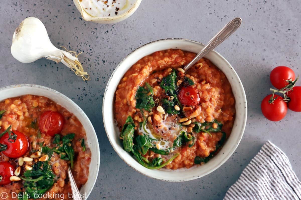 Easy tomato red lentil stew with spinach is my go-to dal recipe for cozy evenings. It's warm, full of hearty flavors and naturally healthy, vegan and gluten-free. I'm confident it will become your new favorite too.