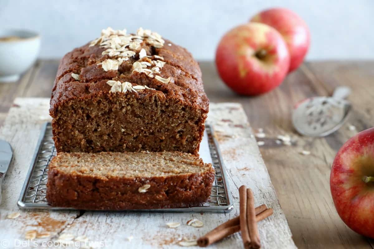 Healthy whole wheat apple bread is a low fat recipe prepared with whole wheat flour, shredded apples and is lightly sweetened with applesauce. This simple apple bread recipe is a winner.