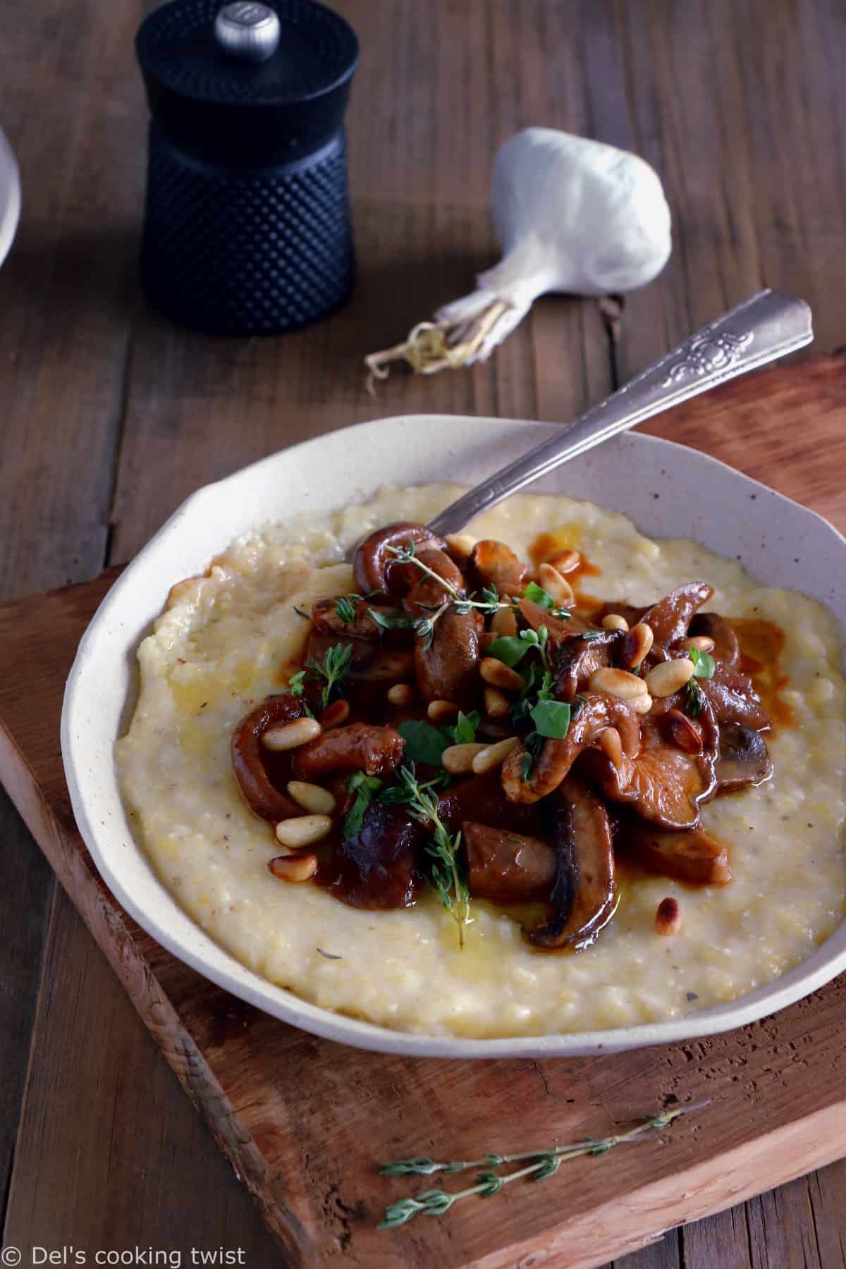 Polenta aux champignons, thym et parmesan - Del&amp;#39;s cooking twist