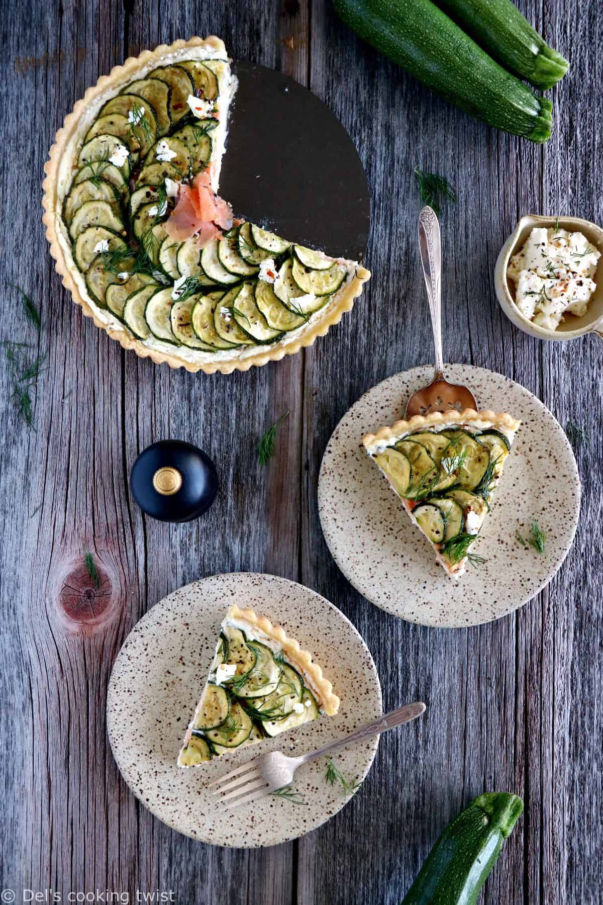 Une délicieuse tarte à la ricotta au saumon et aux courgettes aux saveurs fraîches et estivales. À savourer tiède ou froide, en entrée ou en plat principal.