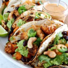 Spicy Vegan Sweet Potato and Cauliflower Tacos