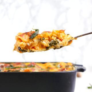 This creamy butternut squash lasagna is a cozy and comforting vegetarian pasta recipe to share with friends or family.