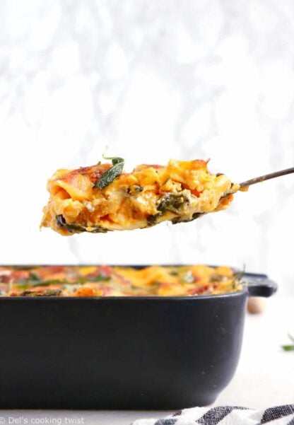 This creamy butternut squash lasagna is a cozy and comforting vegetarian pasta recipe to share with friends or family.