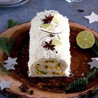 This toasted coconut tropical fruit cake roll is subtle, fruity, and just irresistible. Within a light and fluffy sponge cake, you'll find a delicious mango-lime curd with various tropical fruits.