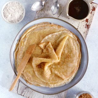 Spelt flour crepes are easy to make, with a perfect thin, light and supple texture and a mild, nutty flavor.