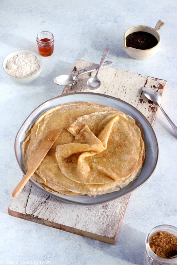 Spelt flour crepes are easy to make, with a perfect thin, light and supple texture and a mild, nutty flavor.