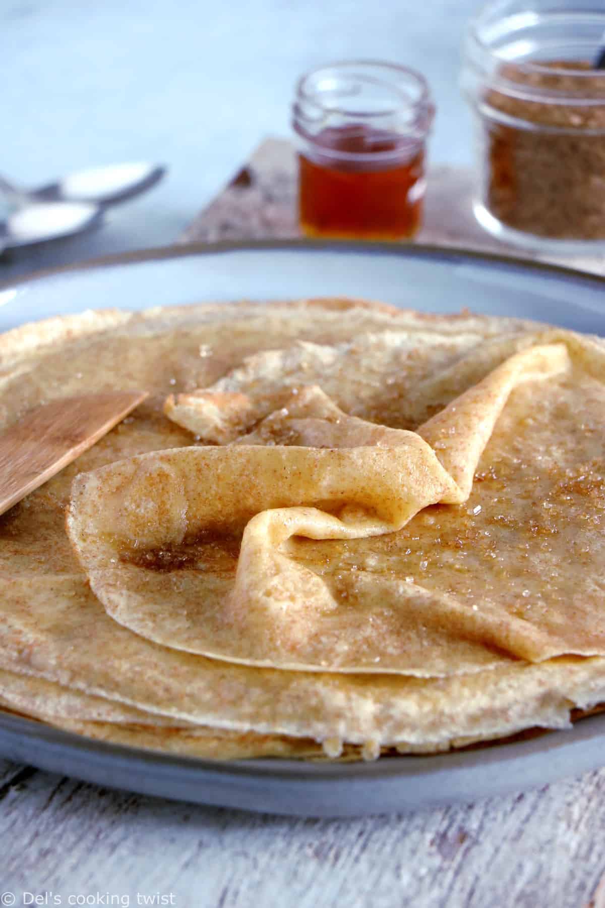 Spelt flour crepes are easy to make, with a perfect thin, light and supple texture and a mild, nutty flavor.