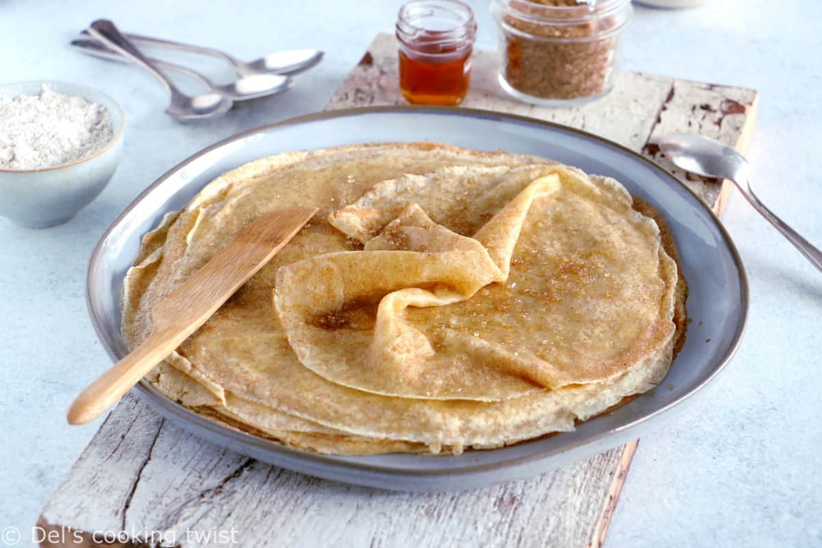 Spelt flour crepes are easy to make, with a perfect thin, light and supple texture and a mild, nutty flavor.