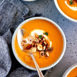 This easy Thai sweet potato soup with red curry is spicy, fragrant and packed with comforting flavors that makes it perfect for a cold night.