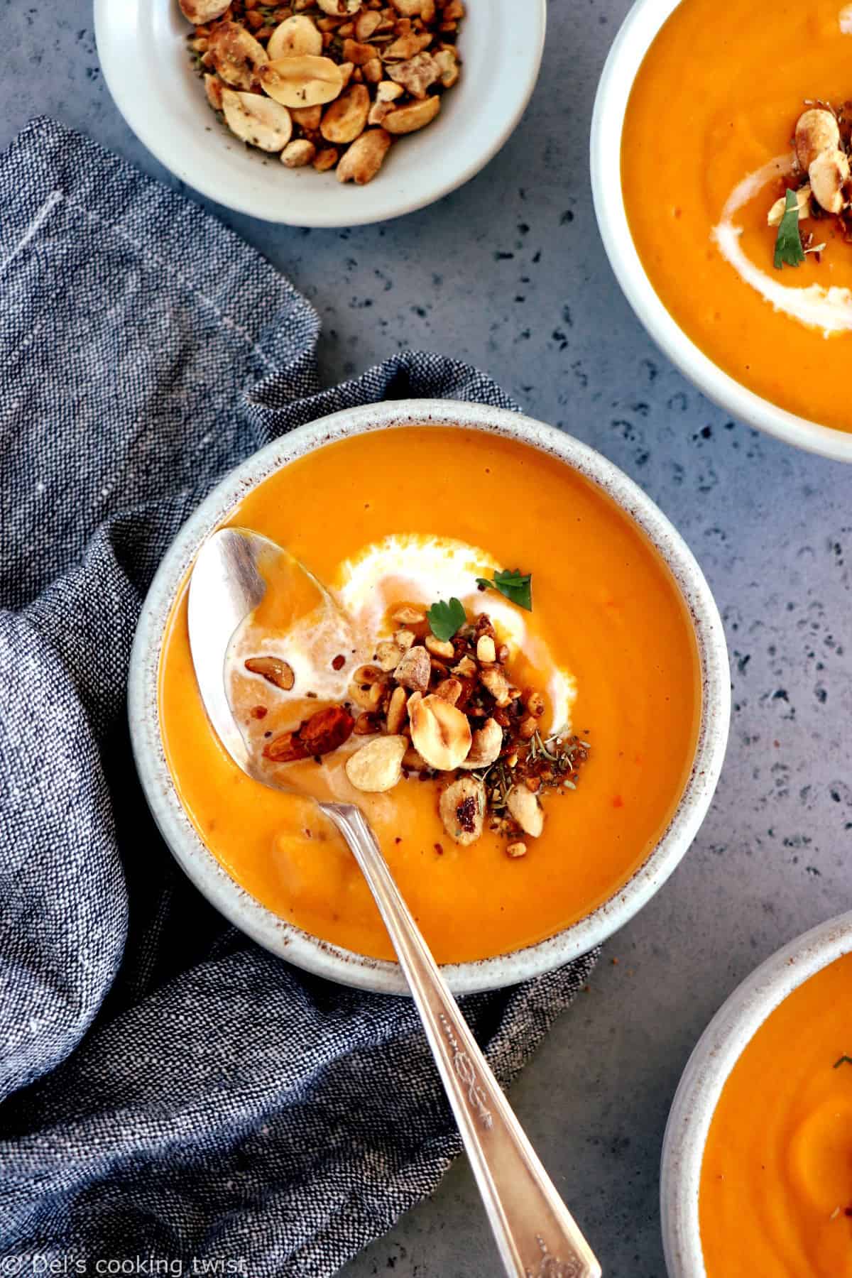 This easy Thai sweet potato soup with red curry is spicy, fragrant and packed with comforting flavors that makes it perfect for a cold night.