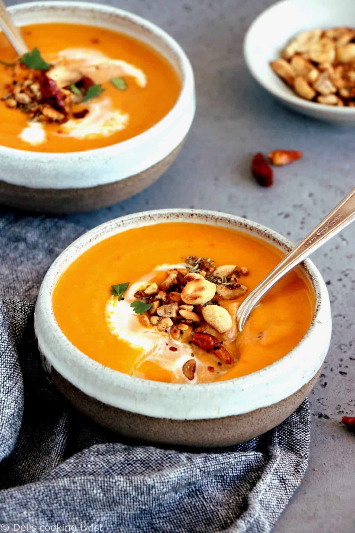 This easy Thai sweet potato soup with red curry is spicy, fragrant and packed with comforting flavors that makes it perfect for a cold night.