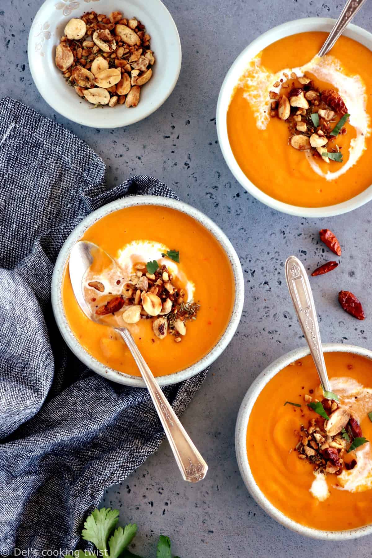 This easy Thai sweet potato soup with red curry is spicy, fragrant and packed with comforting flavors that makes it perfect for a cold night.