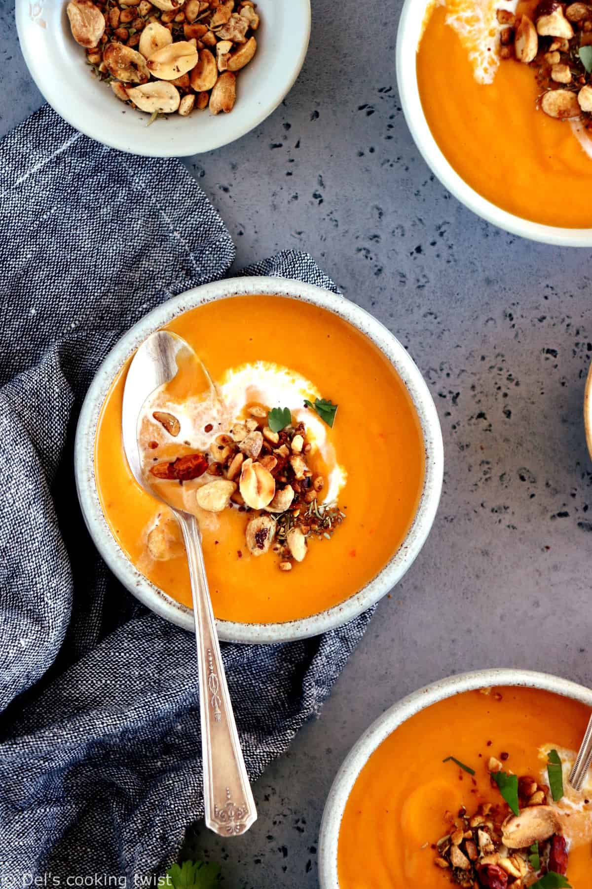 This easy Thai sweet potato soup with red curry is spicy, fragrant and packed with comforting flavors that makes it perfect for a cold night.