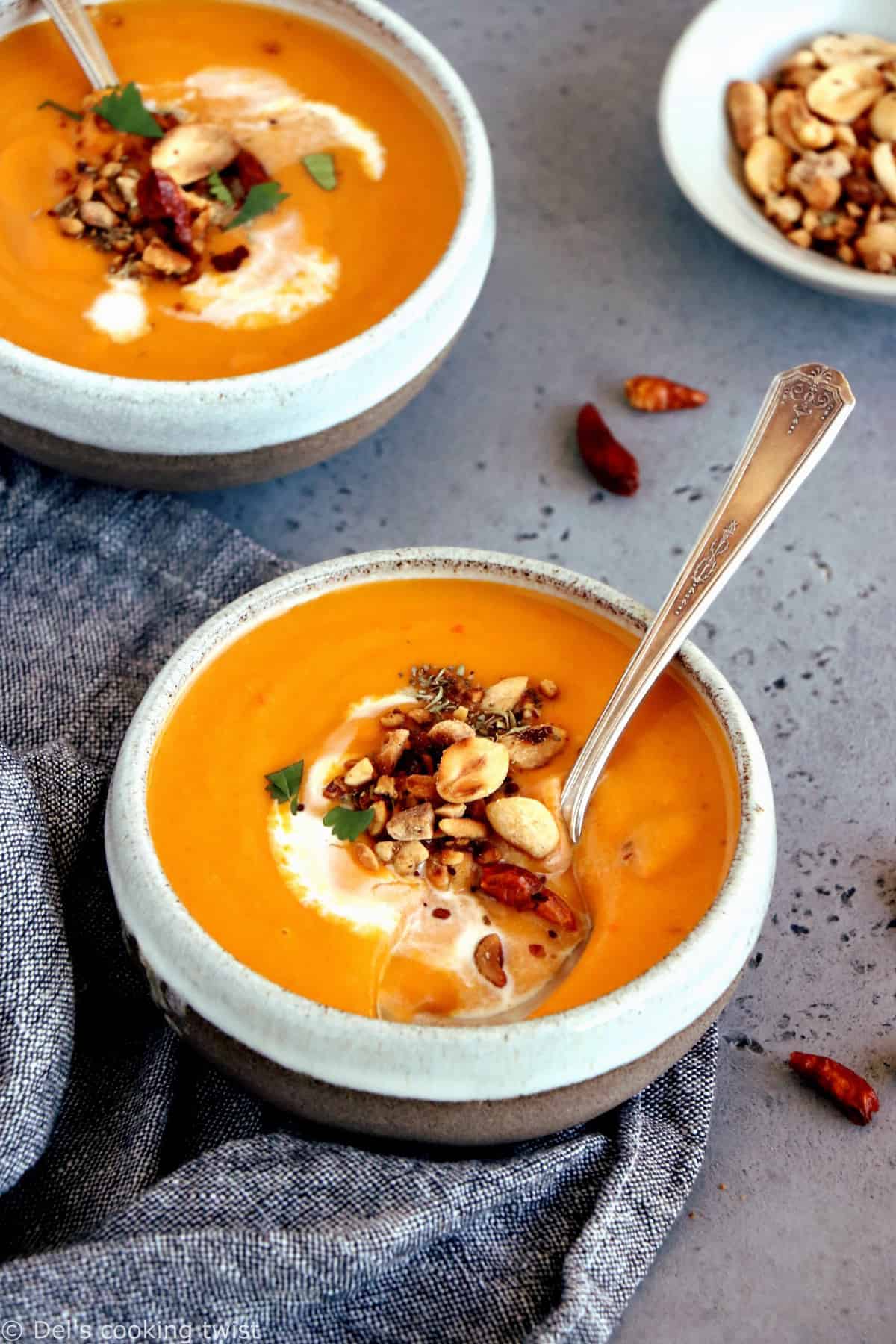 This easy Thai sweet potato soup with red curry is spicy, fragrant and packed with comforting flavors that makes it perfect for a cold night.