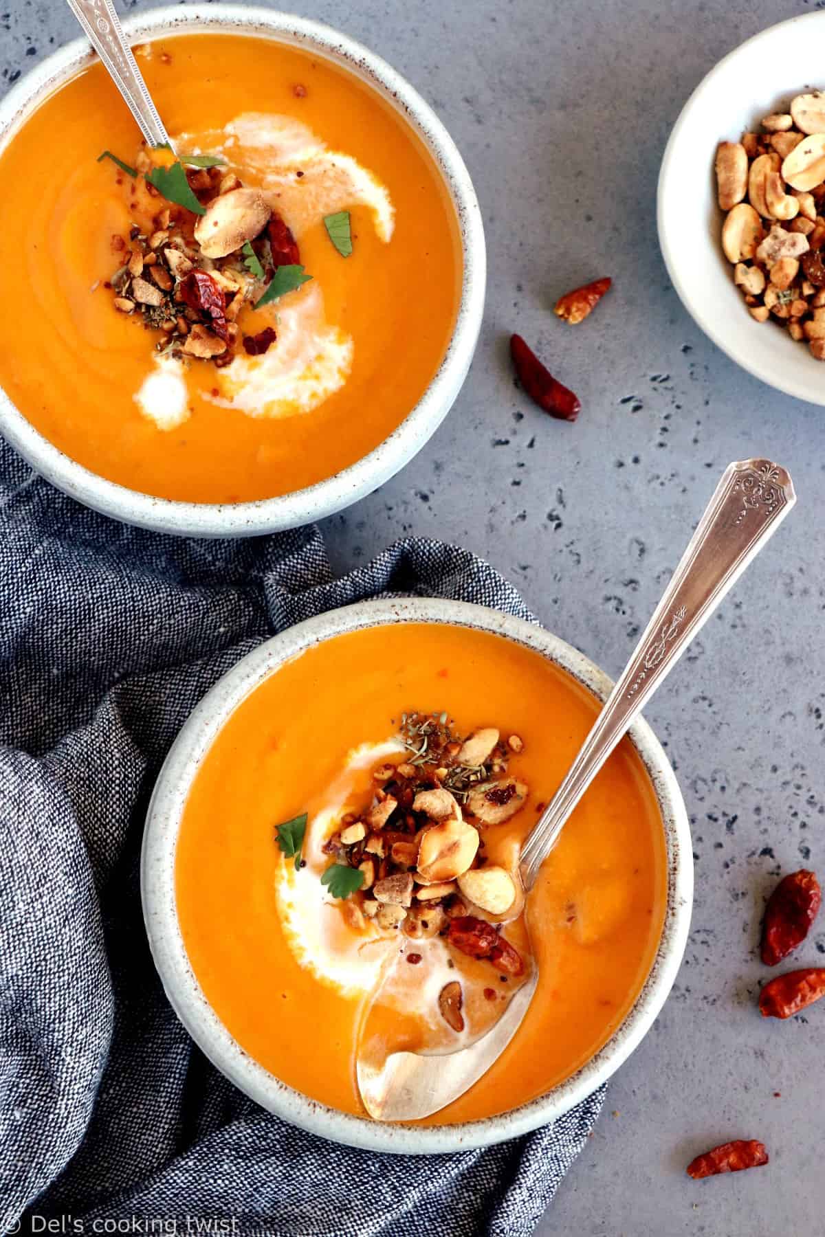 This easy Thai sweet potato soup with red curry is spicy, fragrant and packed with comforting flavors that makes it perfect for a cold night.