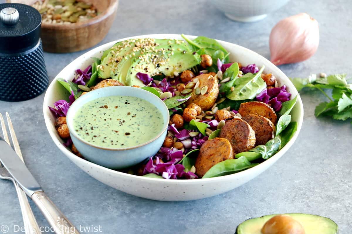 This nourishing buddha bowl recipe with green tahini sauce makes for a healthy, well-balanced meal, naturally vegan and gluten-free.