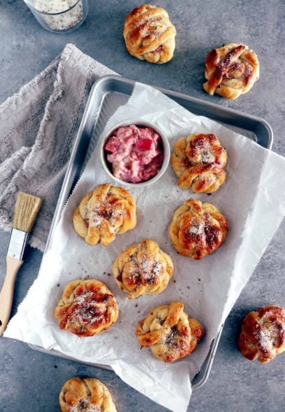 Swedish Rhubarb Cardamom Buns are just another version of the classic cinnamon rolls or cardamom buns, with a little seasonal twist.