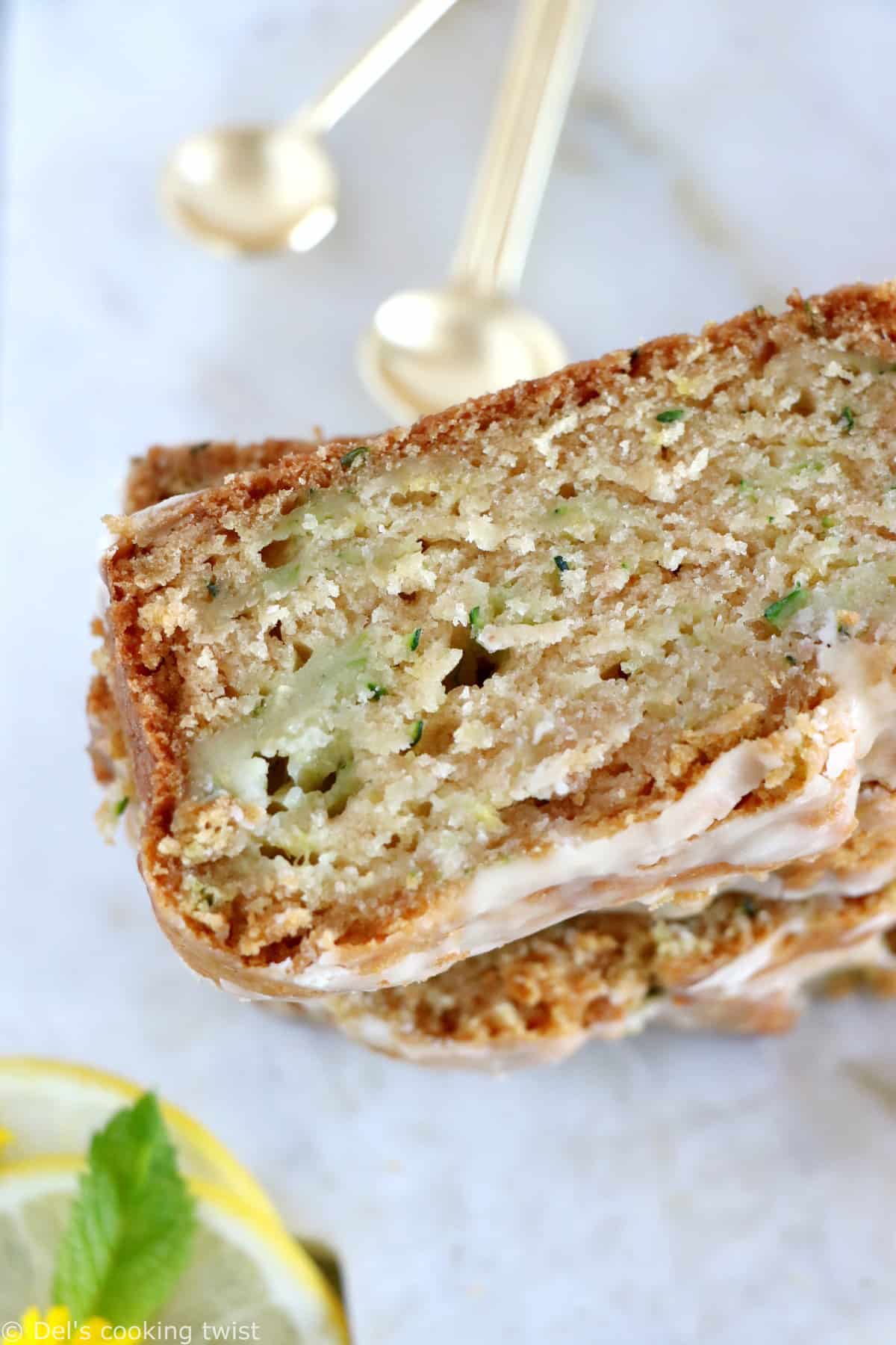 This healthy vegan lemon zucchini bread is light, fluffy and perfectly tender, with a subtle lemon glaze.