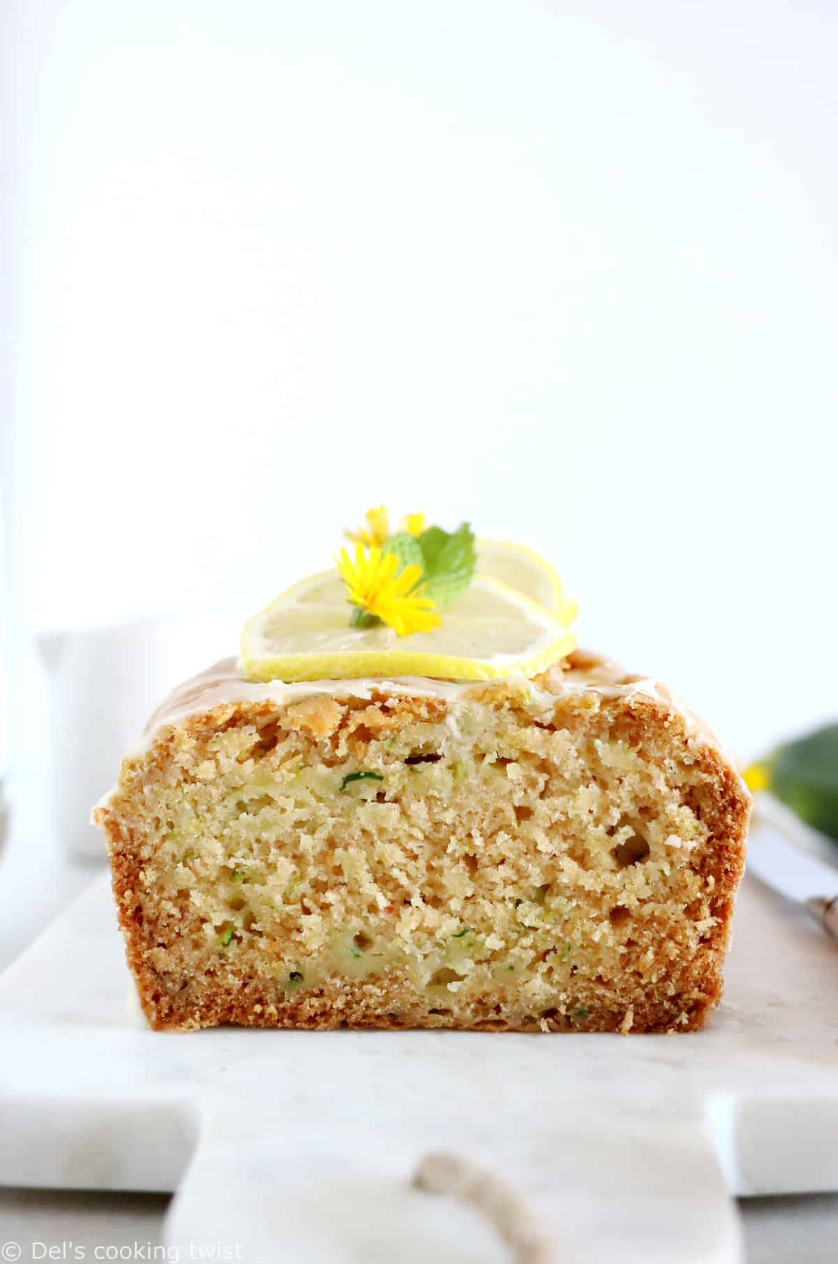 This healthy vegan lemon zucchini bread is light, fluffy and perfectly tender, with a subtle lemon glaze.