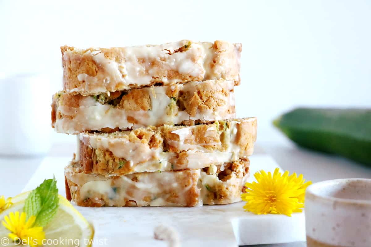 This healthy vegan lemon zucchini bread is light, fluffy and perfectly tender, with a subtle lemon glaze.