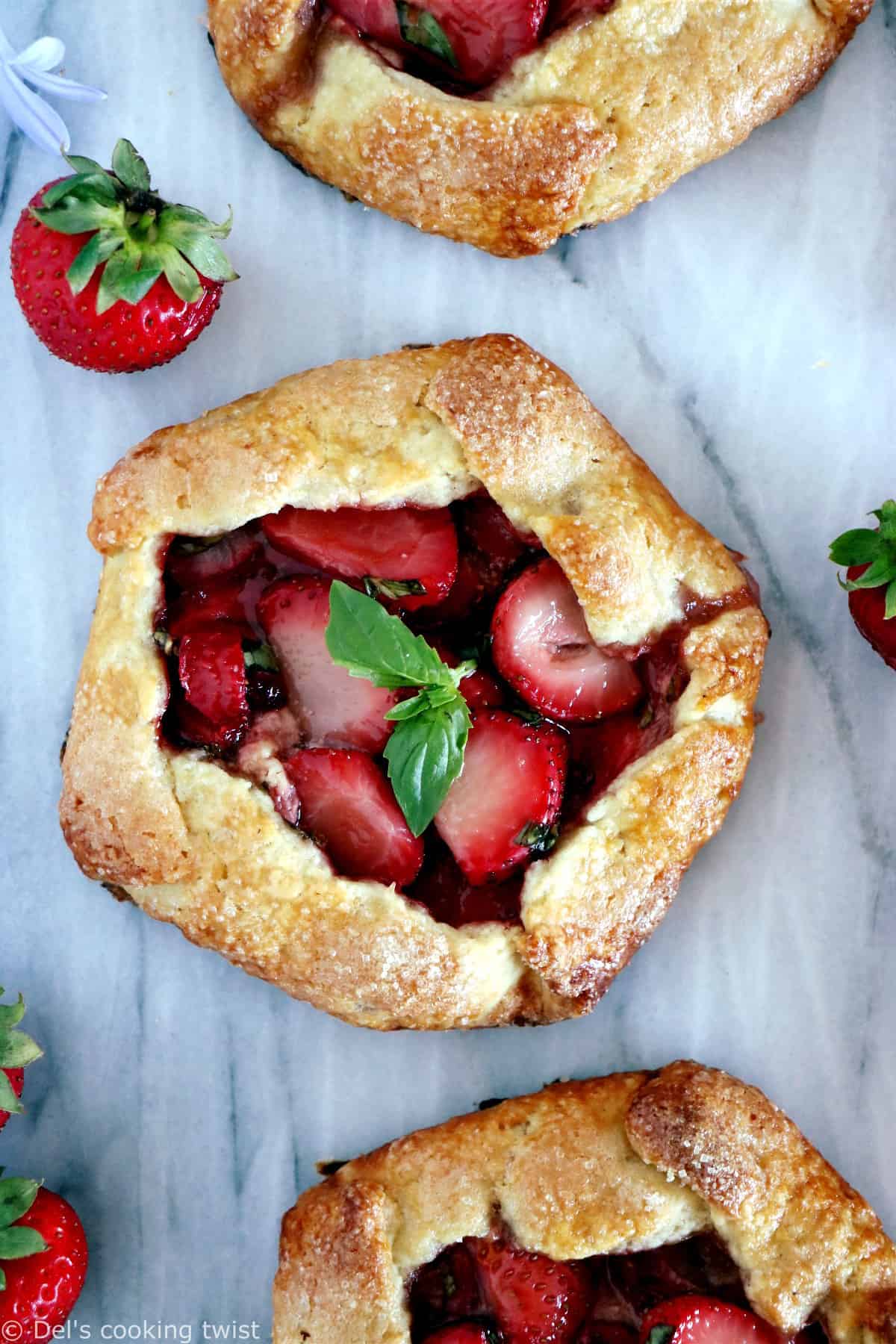 These mini balsamic strawberry galettes are packed with juicy, sweet and sour flavors, all wrapped up in a flaky buttery crust.