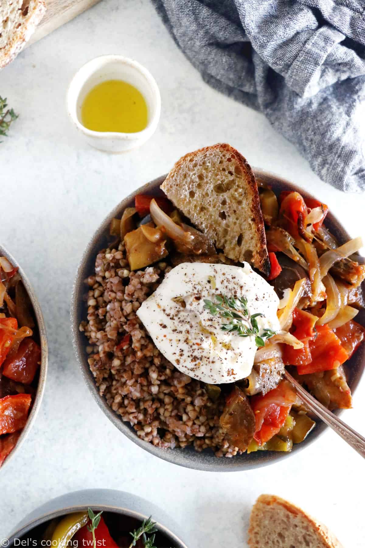 This French ratatouille bowl with buckwheat and burrata cheese makes a wholesome and satisfying meal.