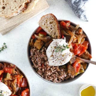 This French ratatouille bowl with buckwheat and burrata cheese makes a wholesome and satisfying meal.