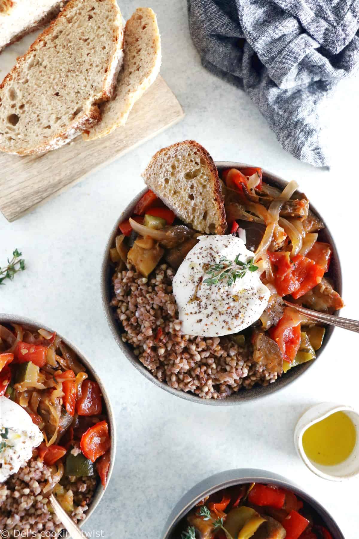 This French ratatouille bowl with buckwheat and burrata cheese makes a wholesome and satisfying meal.