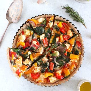 Mediterranean Vegetable Quiche is packed with sun-drenched summer vegetables, feta cheese, and my favorite olive oil whole wheat pie crust.