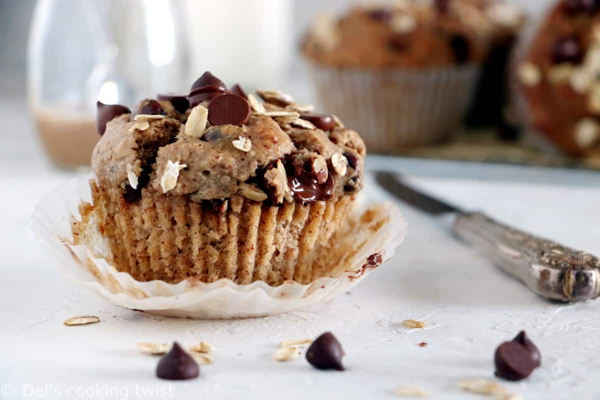 These sugar-free almond butter banana muffins are on the healthy side. They are made with nutritious, wholesome ingredients and packed with fiber.