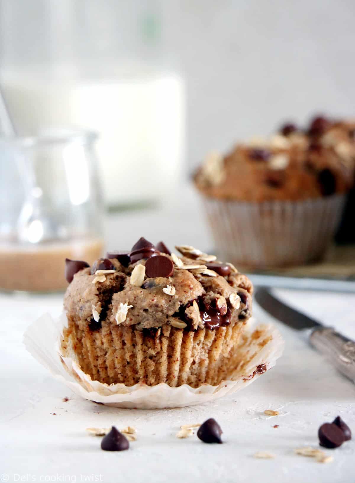 These sugar-free almond butter banana muffins are on the healthy side. They are made with nutritious, wholesome ingredients and packed with fiber.