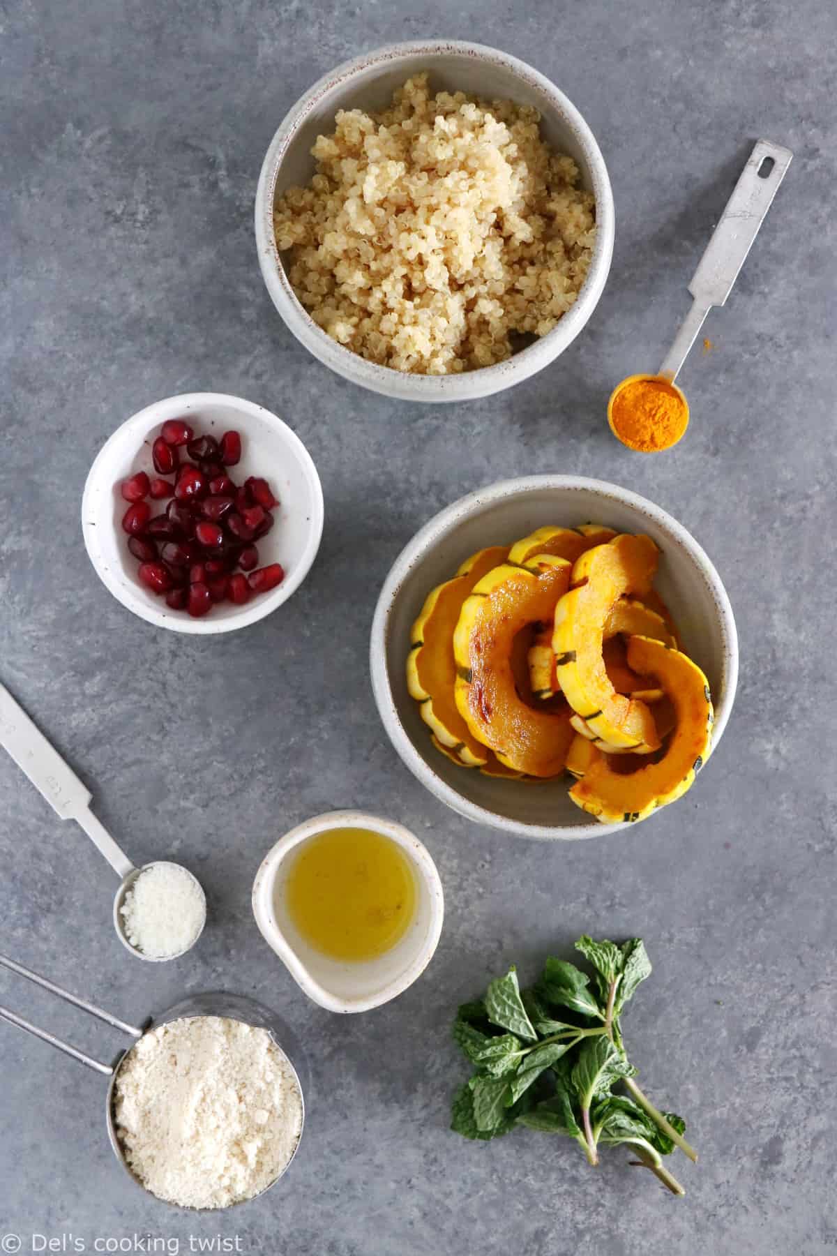 Feed your soul with a nourishing quinoa bowl featuring roasted delicata squash and a mint pesto.