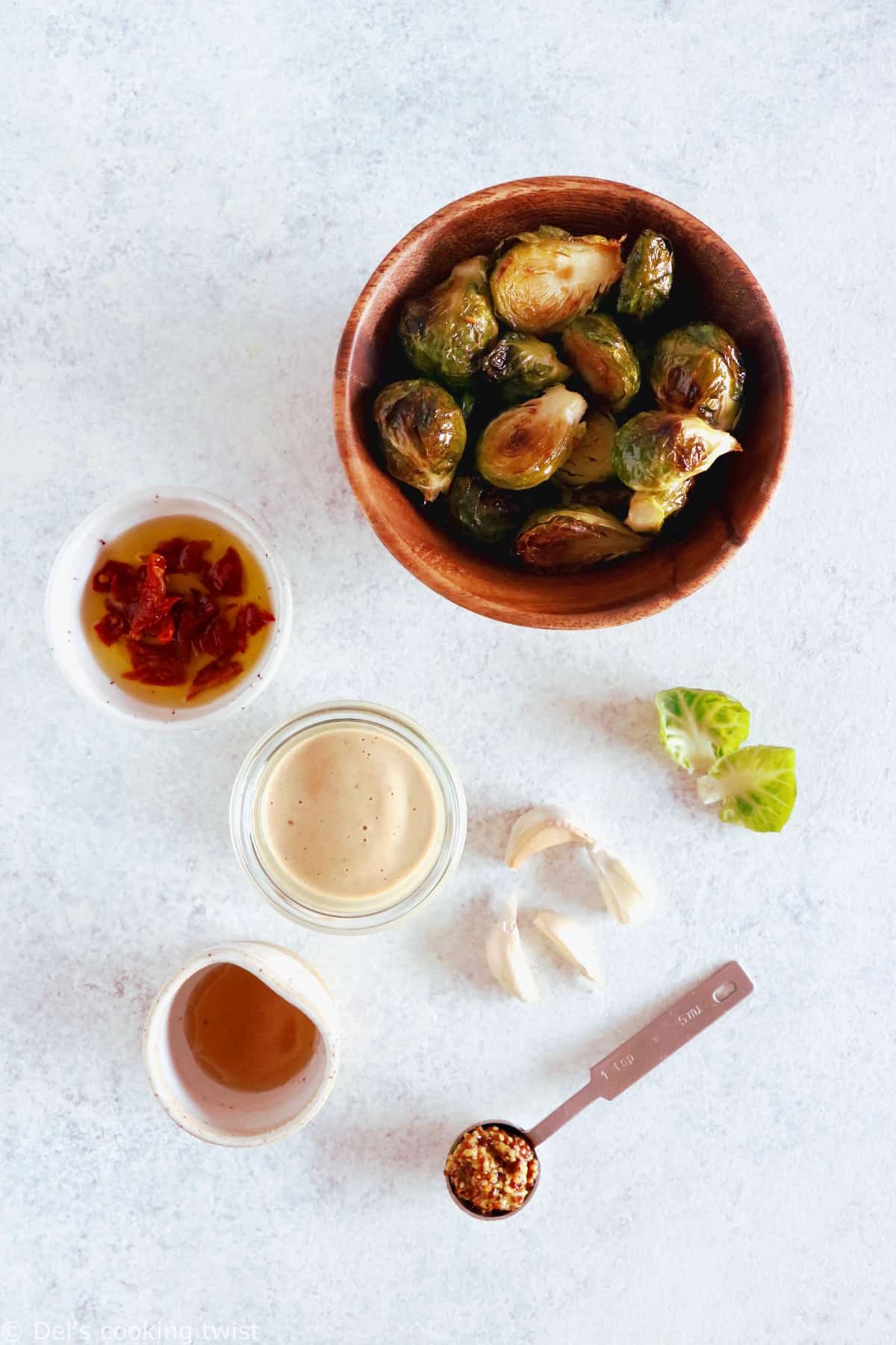 Soy roasted Brussels sprouts with cashew sauce are crispy, tender, with a subtle Asian touch.