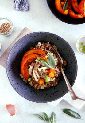 Subtle and elegant, this wild mushroom and roasted squash buckwheat risotto is a great alternative to your classic rice risotto.