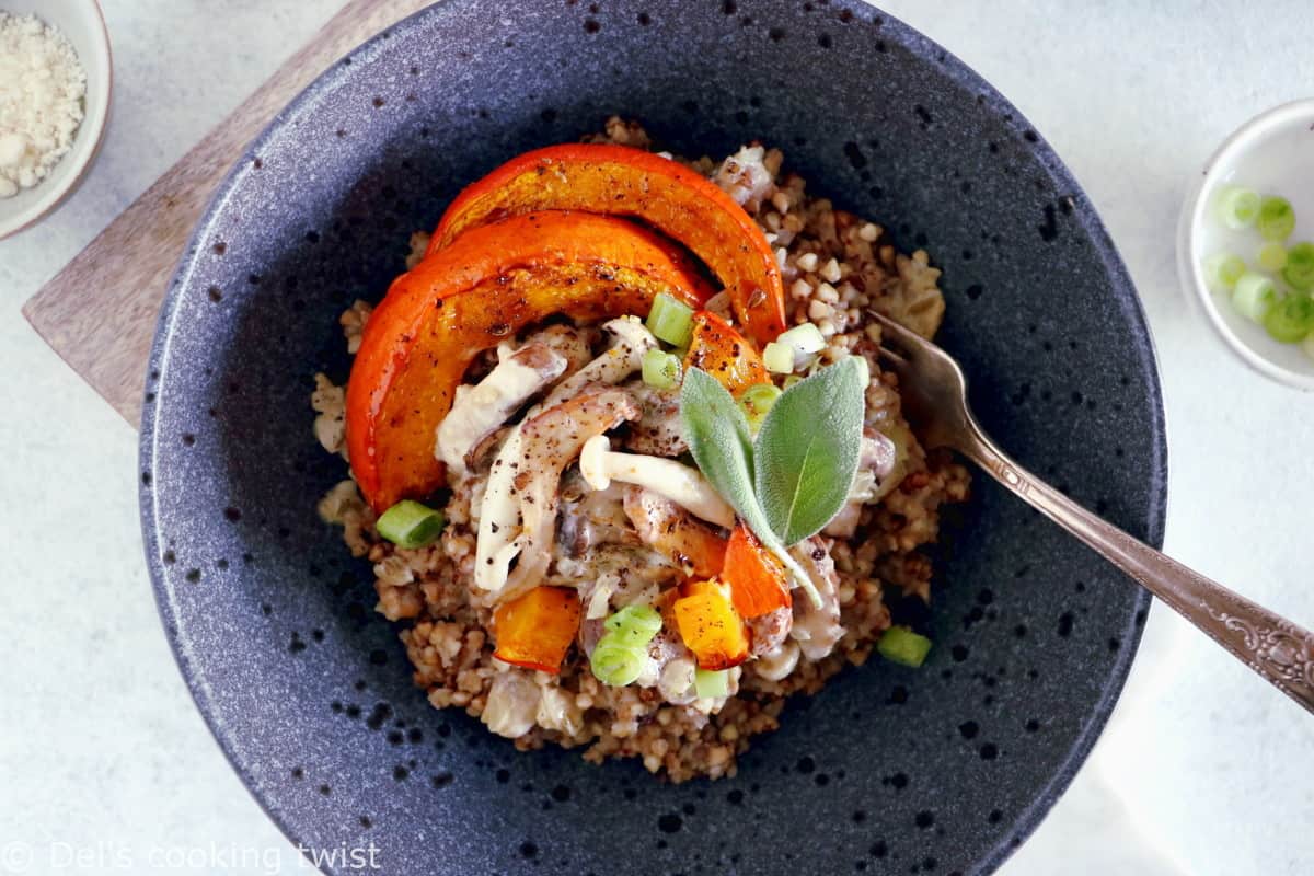 Wild Mushroom & Roasted Squash Buckwheat Risotto - Del's cooking twist