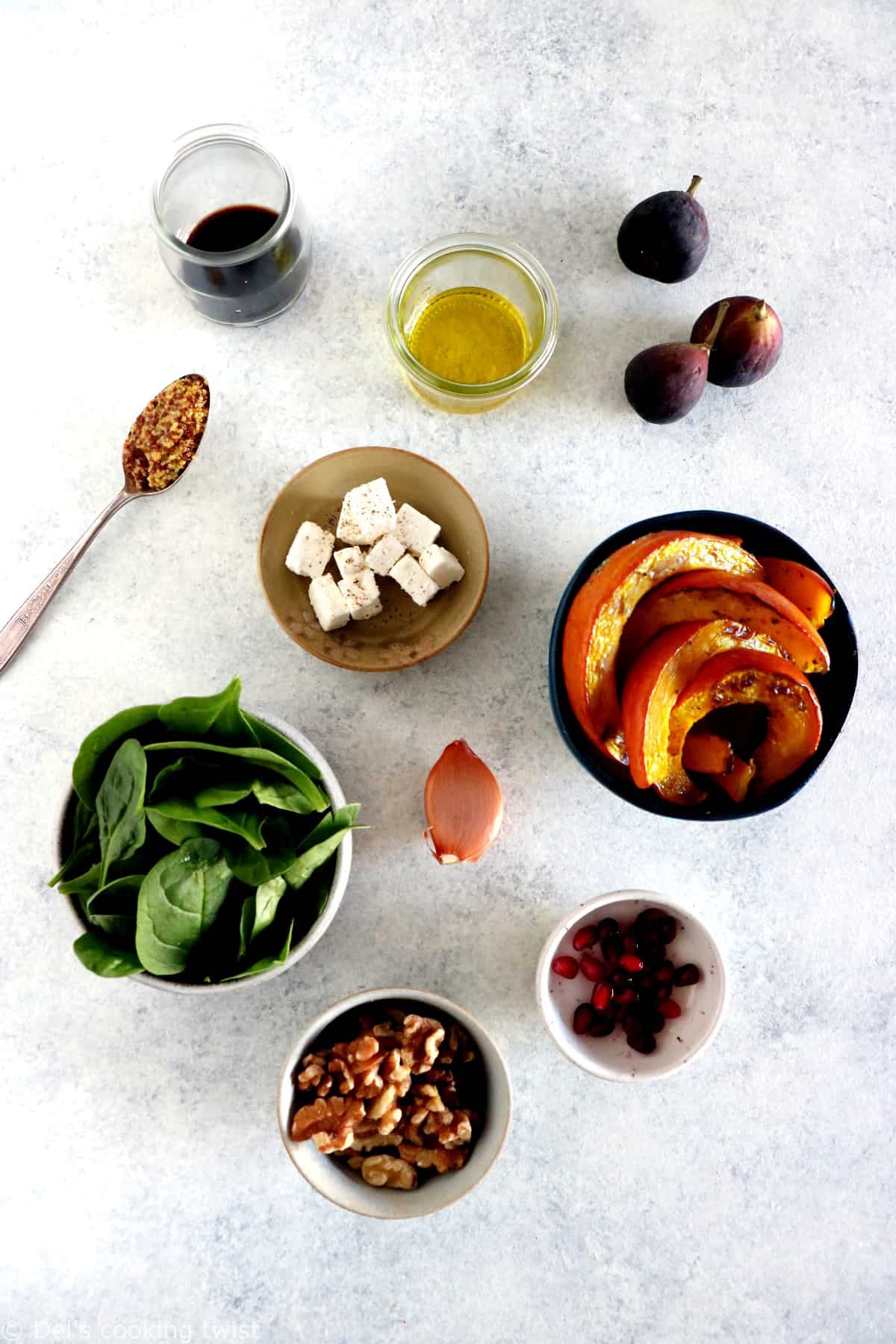 Ingredients For Roasted Squash Fig and Spinach Salad