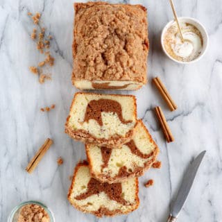 This streusel cinnamon swirl coffee cake is a simple recipe packed with cinnamon flavors.