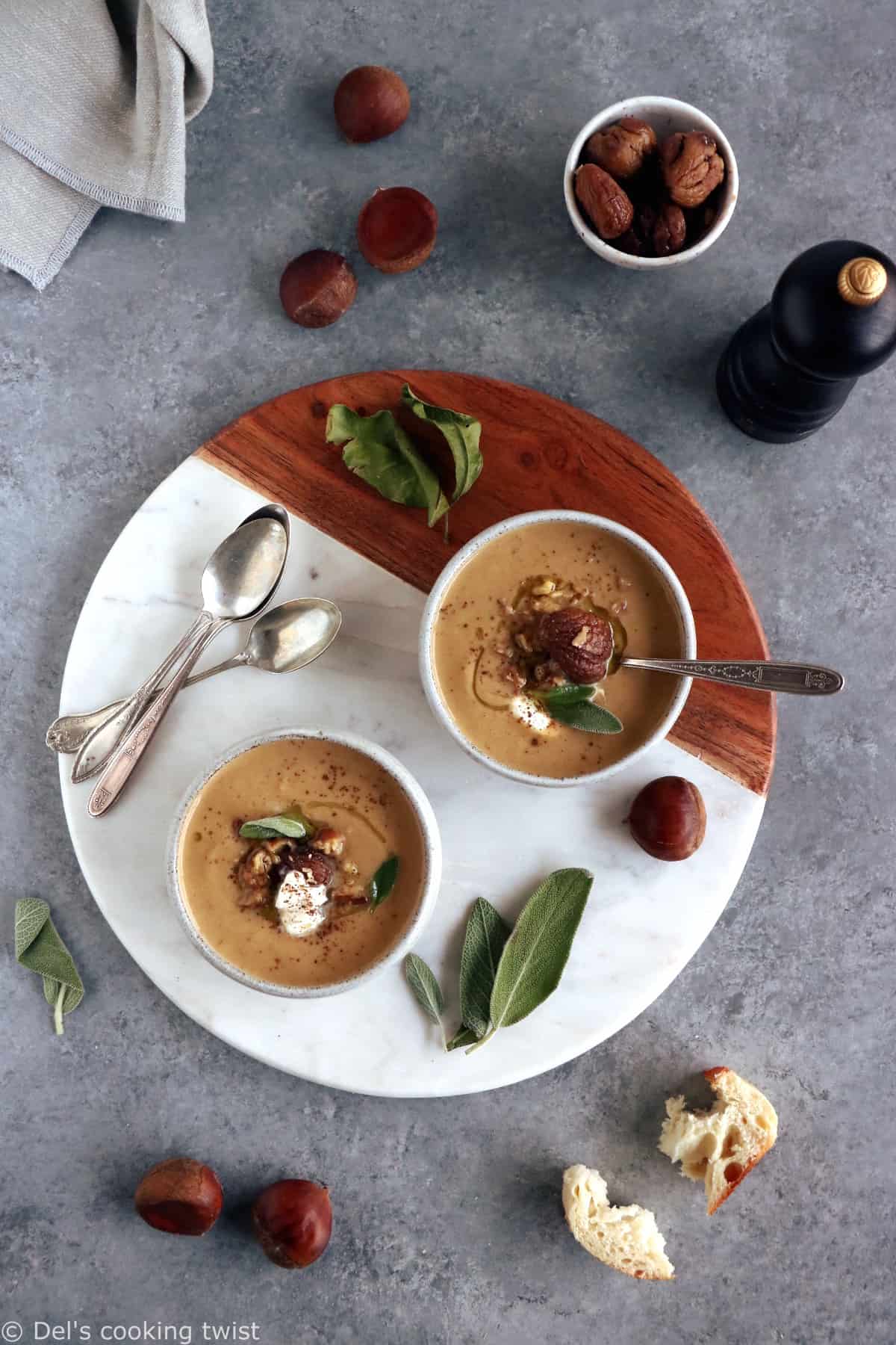 With its earthy flavors and strong herbal aroma, this chestnut soup with sage makes the most delicious starter to a subtle meal.