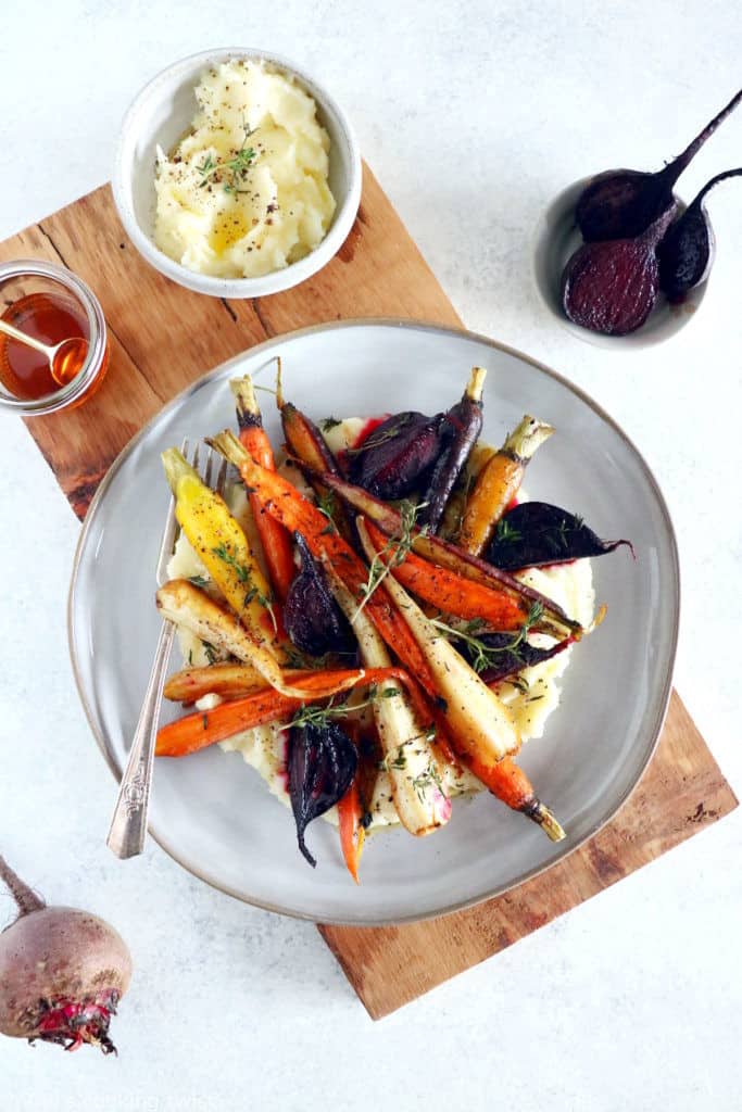 Maple Roasted Root Vegetables with Parsnip Puree Del's cooking twist