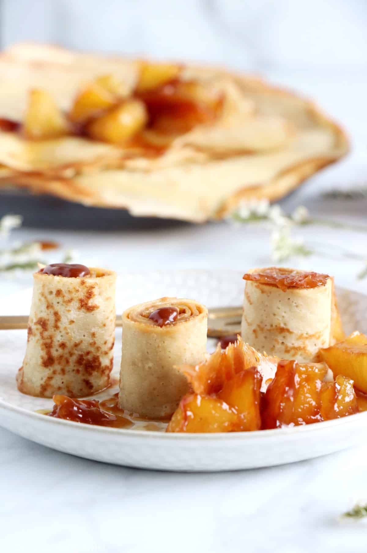 These salted caramel apple crepe rolls make for an elegant and fancy dessert yet are rather simple to make.