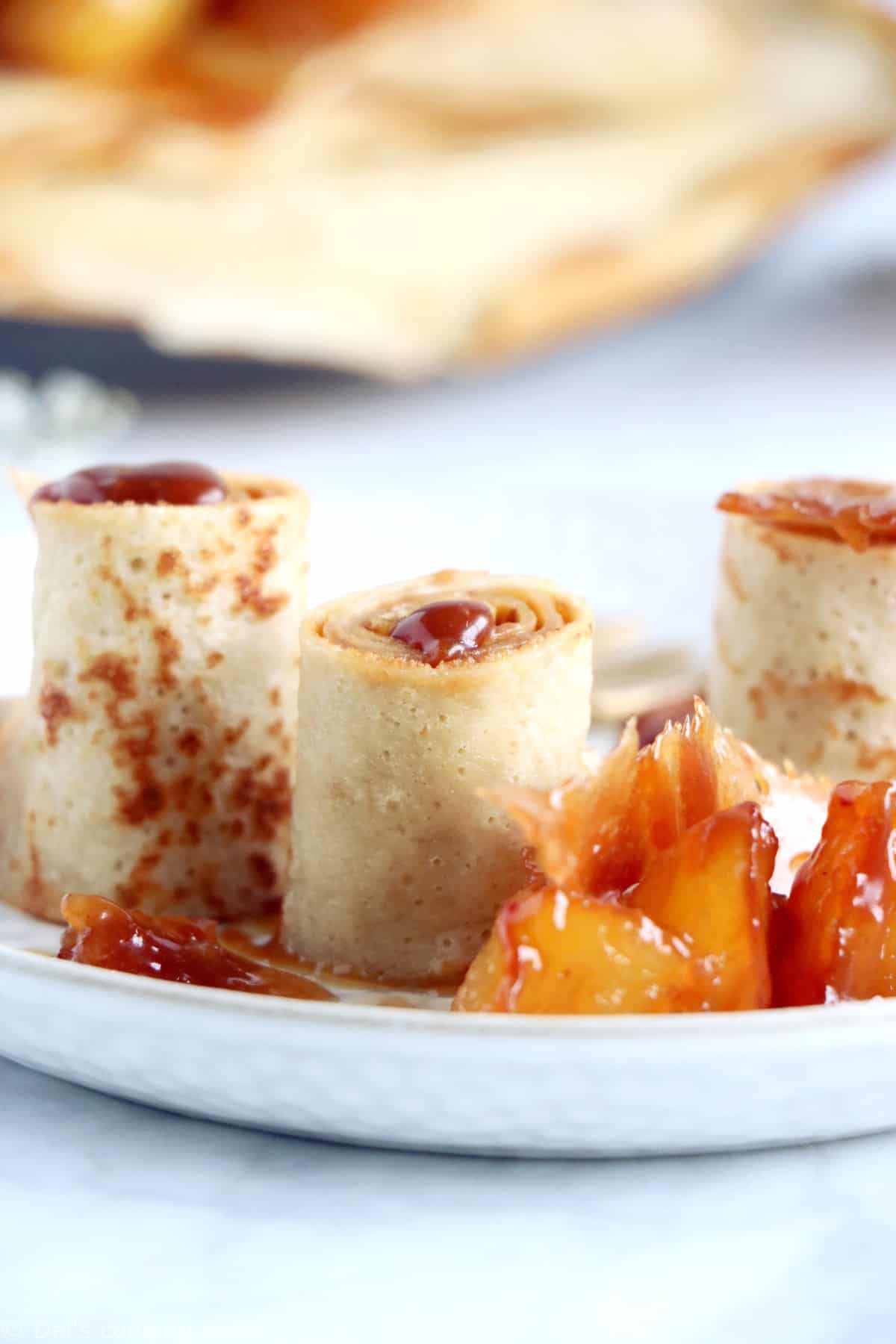 These salted caramel apple crepe rolls make for an elegant and fancy dessert yet are rather simple to make.