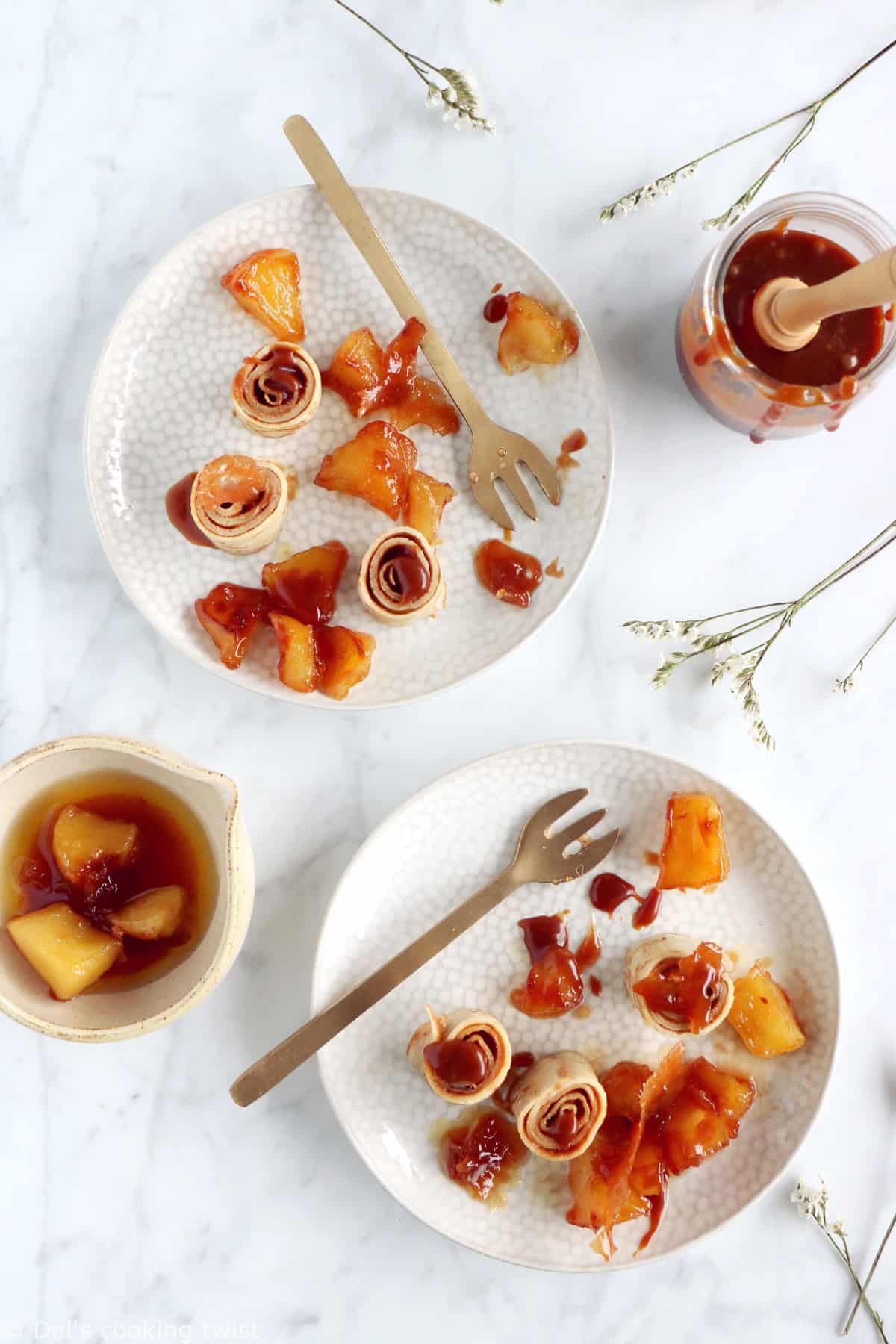These salted caramel apple crepe rolls make for an elegant and fancy dessert yet are rather simple to make.