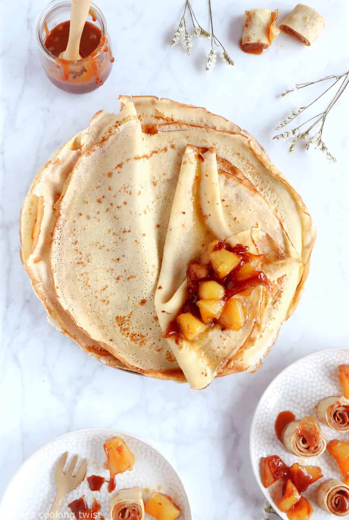 These salted caramel apple crepe rolls make for an elegant and fancy dessert yet are rather simple to make.