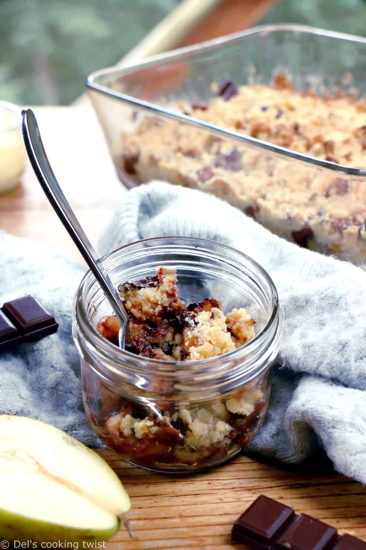 This quick pear and chocolate crumble counts among my all-time favorite desserts. With just a handful of basic ingredients, the recipe comes together beautifully every single time.