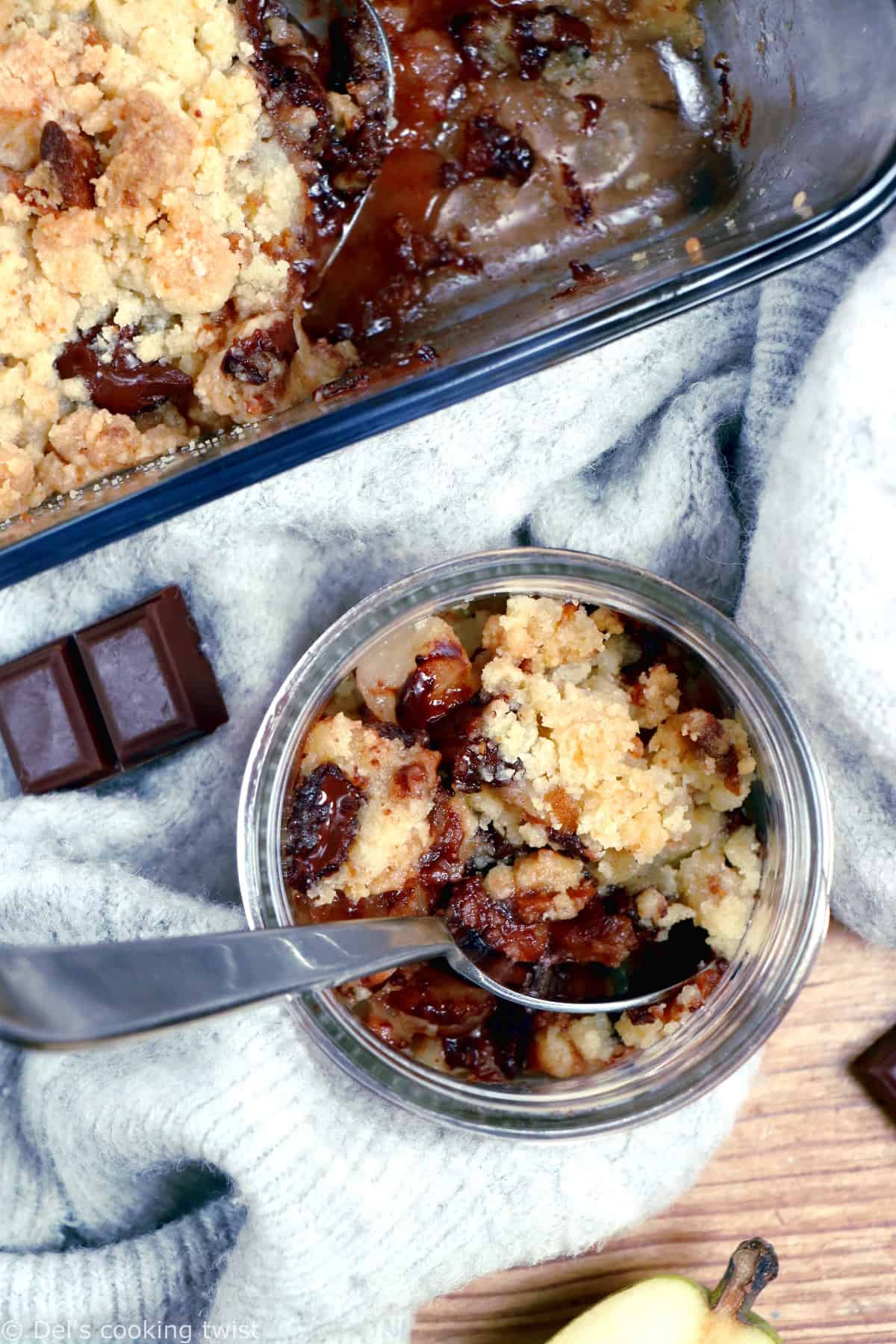 This quick pear and chocolate crumble counts among my all-time favorite desserts. With just a handful of basic ingredients, the recipe comes together beautifully every single time.