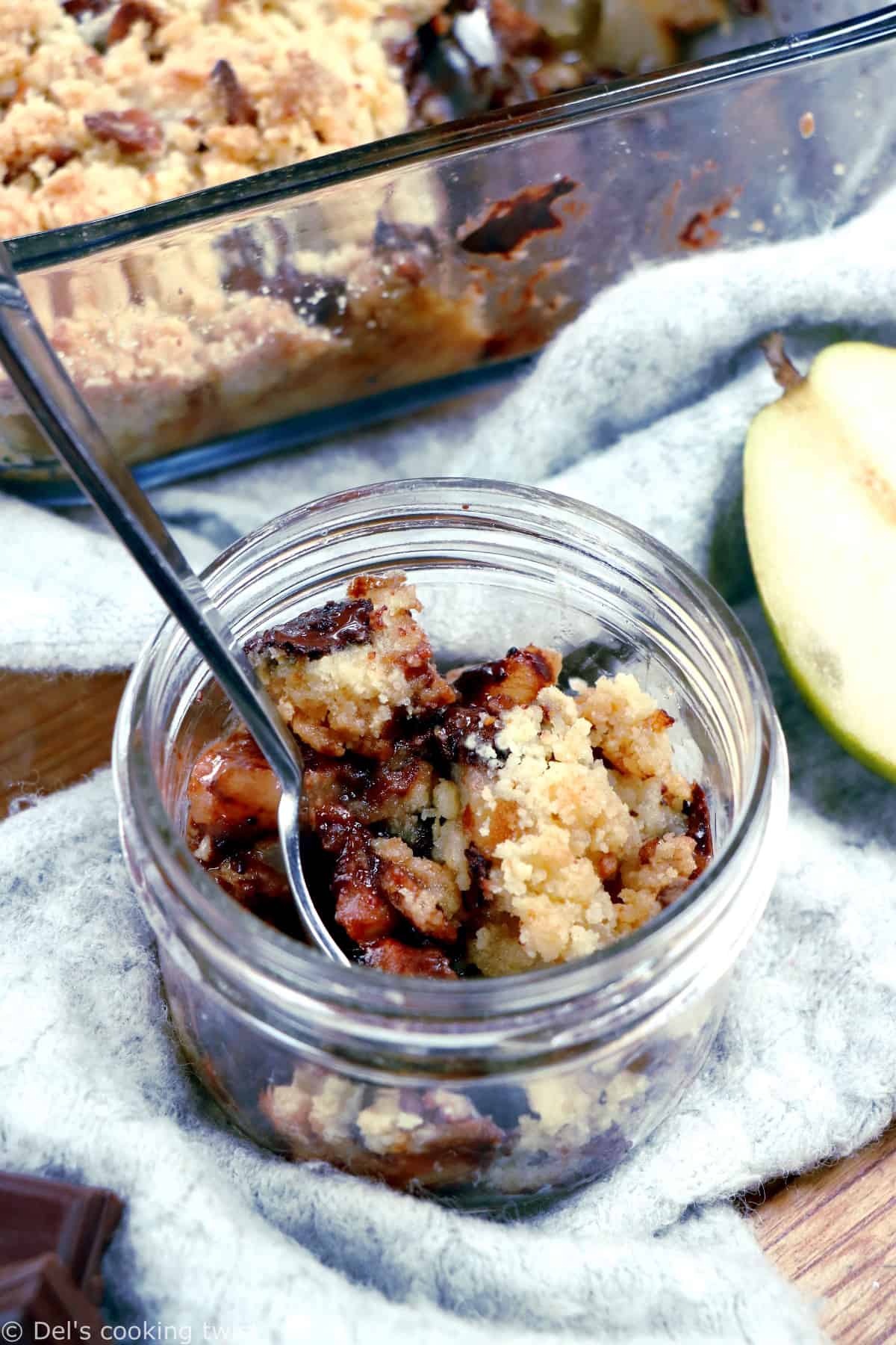 This quick pear and chocolate crumble counts among my all-time favorite desserts. With just a handful of basic ingredients, the recipe comes together beautifully every single time.