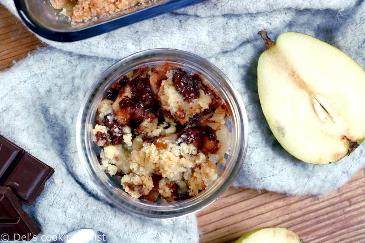 This quick pear and chocolate crumble counts among my all-time favorite desserts. With just a handful of basic ingredients, the recipe comes together beautifully every single time.